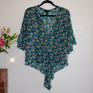 Jessica Simpson, chifon sheer green floral blouse.